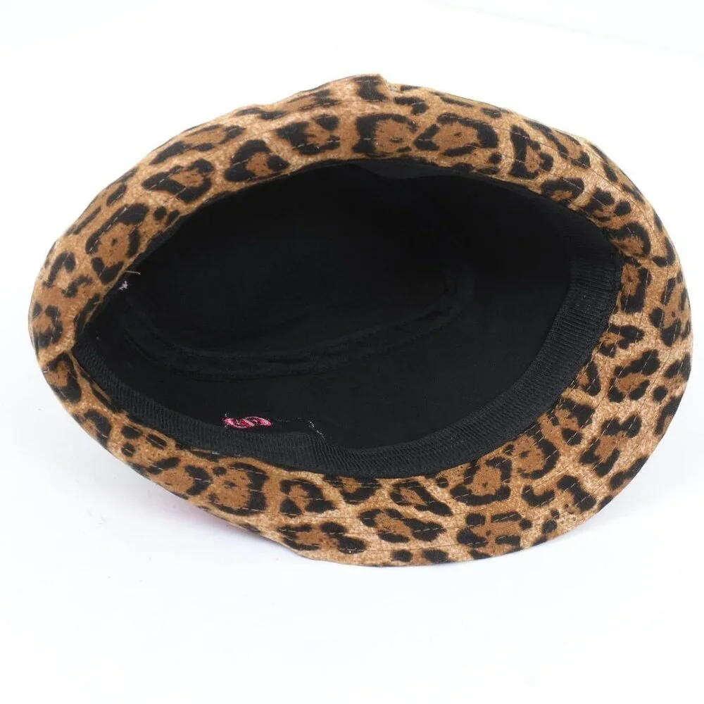 Kids Sanrio Hello Kitty Leopard Print Fedora Hat with Pink Bow. One Size Y2K